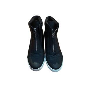 DKNY Donna Karan Size 9.5 Black White Connie Wedge Platform Sneaker Boots EUC